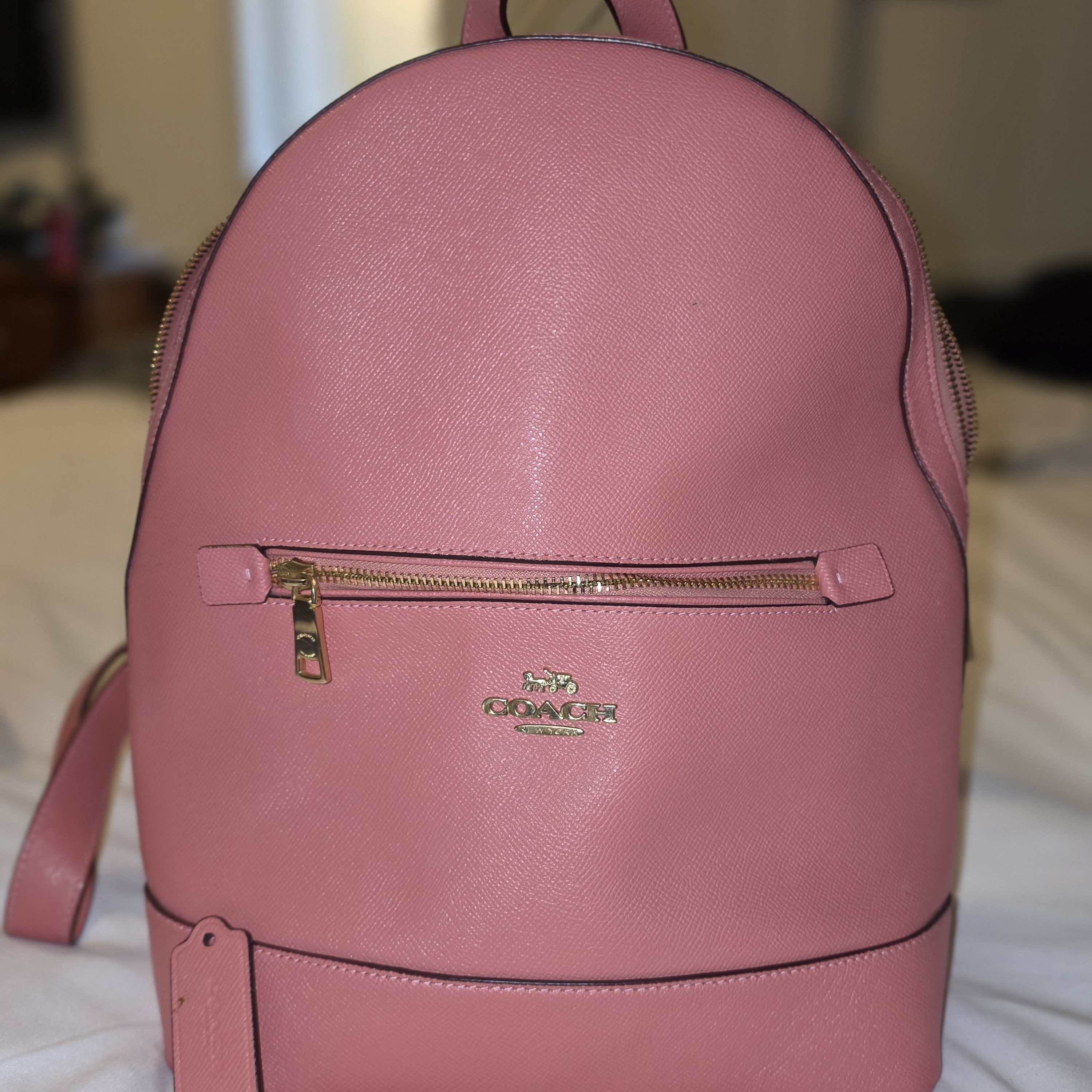 Coach Pink Leather Backpack With Gold Hardware